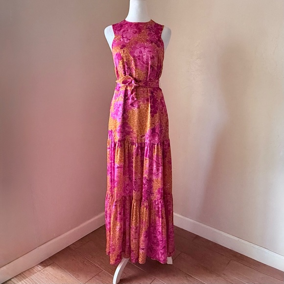 Ted Baker London Bambia Sleeveless Tiered Belted Maxi Dress Pink & Orange 0 XS - Picture 4 of 16